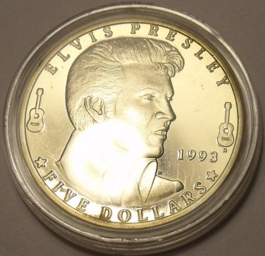 MASSIVE PROOF MARSHALL ISLANDS 1993-R FIVE DOLLARS~ELVIS PRESLEY~FREE SHIPPING~