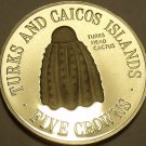 RARE MASSIVE SILVER PROOF TURKS AND CAICOS ISLANDS 1975 5 CROWNS~1,320 MINTED~FS
