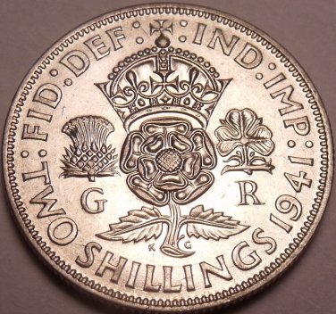Unc Silver Great Britain 1941 2 Shillings~See All Our Unc Silver Coins~Free Ship