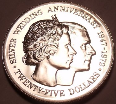 HUMONGOUS SILVER PROOF CAYMAN ISLANDS 1972 $25.00~FR/SH