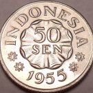 Gem Unc Indonesia 1955 50 Sen~Last Year Ever Minted This Type~Free Shipping