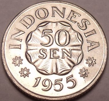 Gem Unc Indonesia 1955 50 Sen~Last Year Ever Minted This Type~Free Shipping
