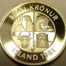 Rare Proof Iceland 1981 5 Kronur~Only 15,000 Minted~Two Dolphins Leaping~Free Sh