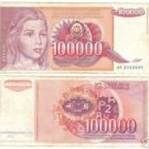 YUGOSLOVIA HUGE 100,000 DINERA NOTE~WOW~FREE SHIP INC~