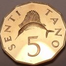 Rare Proof Tanzania 1966 5 Senti~5,500 Minted~Sailfish~Fantastic~Free Shipping