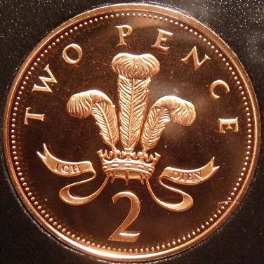 Cameo Proof Great Britain 1996 2 Pence~Welsh Plume~The Mints Best Work~Free Ship
