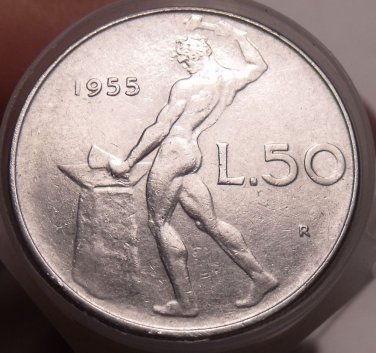 CIRC ROLL (35 COINS) ITALY 50 LIRE COINS~1950'S-60'S-70'S~VULCAN AT ANVIL~FR/SHI