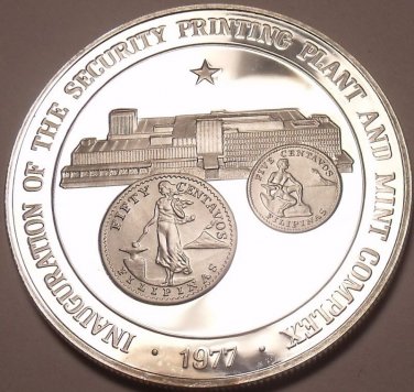 Massive Rare Proof Silver Phillipines 1977 50 Piso~The New Mint Facility~Fr/Ship