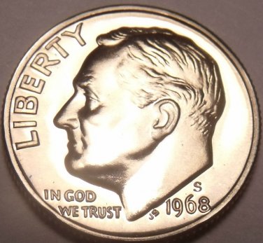 SUPER PROOF 1968-S PROOF CAMEO ROOSEVELT DIME~FREE SHIP