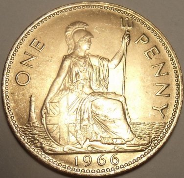 Huge Gem Unc Great Britain 1966 Penny~See Our UK Coins~Excellent~Free Shipping