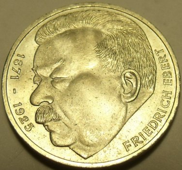 HUGE GEM UNC SILVER GERMANY 1975-J 5 MARK~DEATH OF FRIEDRICH EBERT~FREE SHIPPING