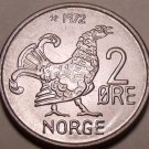 Gem Unc Norway 1972 2 Ore~Moor Hen~Last Year Ever Minted~Free Shipping~