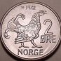 Gem Unc Norway 1972 2 Ore~Moor Hen~Last Year Ever Minted~Free Shipping~