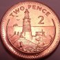 Large Gem Unc Gibraltar 1994 2 Pence~Lighthouse on Europa Point~Free Shipping