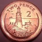Large Gem Unc Gibraltar 1994 2 Pence~Lighthouse on Europa Point~Free Shipping