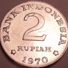 Large Bu Indonesia 1970 2 Rupiah~Only Year~Rice And Cotton Stalks~Free Shipping
