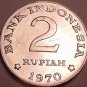Large Bu Indonesia 1970 2 Rupiah~Only Year~Rice And Cotton Stalks~Free Shipping