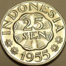 GEM UNC INDONESIA 1955 25 SEN~FREE SHIPPING~1ST YEAR EVER MINTED~