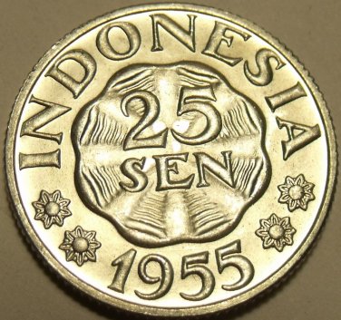 GEM UNC INDONESIA 1955 25 SEN~FREE SHIPPING~1ST YEAR EVER MINTED~