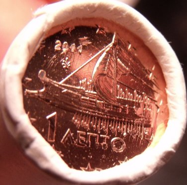 Gem Unc Original Roll (50) Greece 2011 1 Euro Cents~Ancient Athenian Trireme~F/S