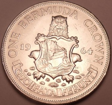 Gem Unc Silver Bermuda 1964 Crown~Lion Holding Shield~Free Shipping
