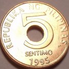 PHILLIPINES 1995 UNC 5 SENTIMOS~1ST YEAR EVER~FREE SHIP
