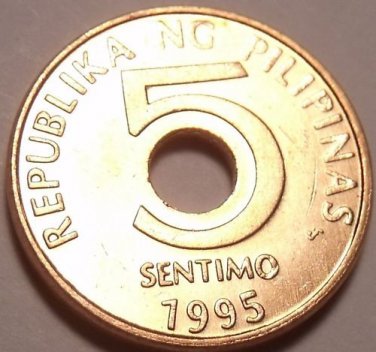 PHILLIPINES 1995 UNC 5 SENTIMOS~1ST YEAR EVER~FREE SHIP