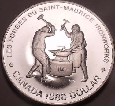 Silver Cameo Proof Canada 1988 Iron Works Dollar~Only 255,013 Minted~Free Ship
