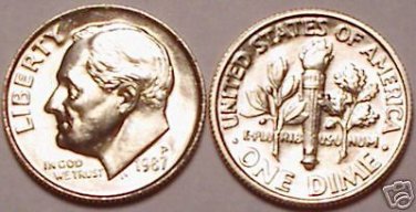 1987-P BRILLIANT UNCIRCULATED ROOSEVELT DIME~FREE SHIP~