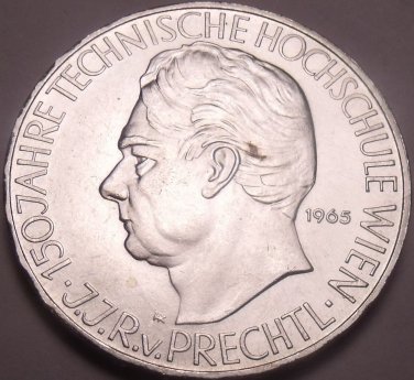 Huge Unc Silver Austria 1965 25 Schilling~150th Anniversary Vienna Technical~F/S