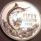HUGE SILVER PROOF BAHAMAS 1972 50 CENTS~BLUE MARLIN~F/S