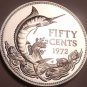 HUGE SILVER PROOF BAHAMAS 1972 50 CENTS~BLUE MARLIN~F/S