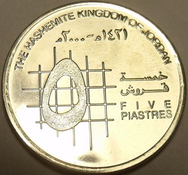 Large Gem Uncirculated Jordan 2000 5 Piastres~Rular Abdullah II~Free Shipping