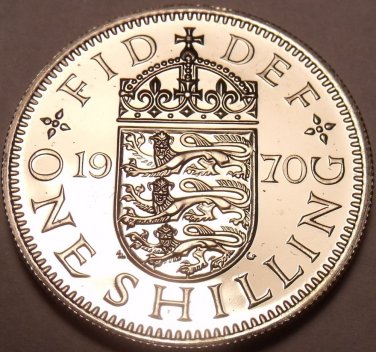 Proof Great Britain 1970 Shilling~English Shield Variety~Last Year Minted~Fr/Sh