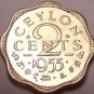 Gem Unc Ceylon 1955 2 Cents~Excellent~Over 55 Years Old~Scalloped~Free Shipping