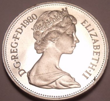 LARGE PROOF GREAT BRITAIN 1980 10 NEW PENCE~LION~FR/SH~