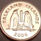 Gem Uncirculated Falkland Islands 2004 Penny~Gentoo Penguins~Fantastic~Free Ship