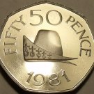 Huge Rare Gem Cameo Proof Guernsey 1981 50 Pence~Cap Of Duke Of Normandy~Fr/Ship