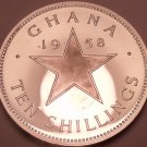Rare Silver Proof Ghana 1958 10 Schillings~Only 10,000 Minted~Star~Free Shipping