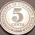 Gem Bu Rare Silver Malaya 1943 5 Cents~King George VI~Free Shipping Gem Bu Rare Silver Malaya 1943 5 Cents~King George VI~Free Shipping