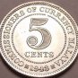 Gem Bu Rare Silver Malaya 1943 5 Cents~King George VI~Free Shipping