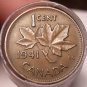 Circulated Roll (50 Coins) Canadian Cents All From The 1940's~Free Shipping