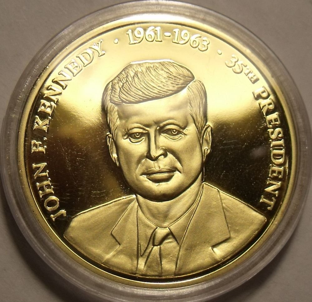 HUGE 24K GOLD PLATED PROOF JOHN F. KENNEDY PRESIDENTIAL MEDALLION~FREE ...