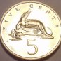 PROOF JAMAICA 1971 5 CENTS~AMERICAN CROCODILE~FREE SHIP~PROOFS ARE BEST COINS~