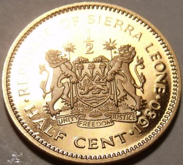 Rare Proof Sierra Leone 1980 Half Cent~Only 10K Minted~Free Shipping