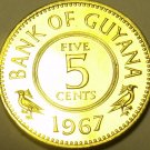 RARE PROOF GUYANA 1967 FIVE CENTS~5,100 MINTED~1ST YEAR EVER~FREE SHIPPING~ RARE PROOF GUYANA 1967 FIVE CENTS~5,100 MINTED~1ST YEAR EVER~FREE SHIPPING~