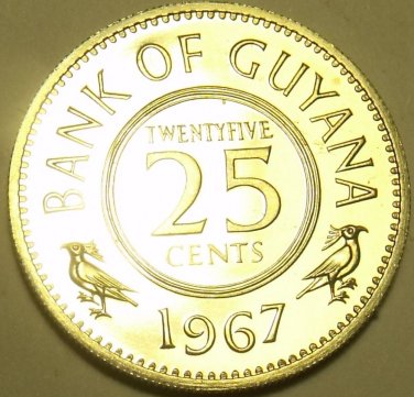 RARE PROOF GUYANA 1967 25 CENTS~5,100 MINTED~1ST YEAR EVER~FREE SHIPPING~