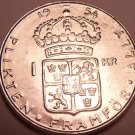 Unc Silver Sweden 1954-TS Krona~Rular Gustaf VI~Crowned Shield~Free Shipping