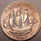 Gem Unc Great Britain 1967 Half Penny~The Golden Hind~Fantastic~Free Shipping