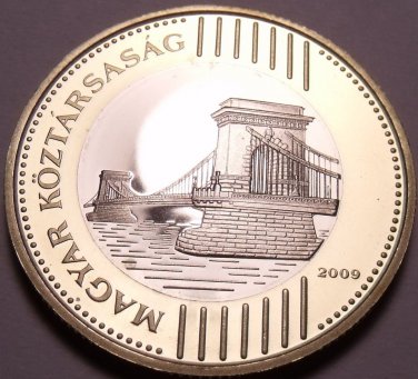 Rare Bi-Metal Proof Hungary 2009-BP 200 Forint~Only 5,000 Minted~Chain Bridge~FS